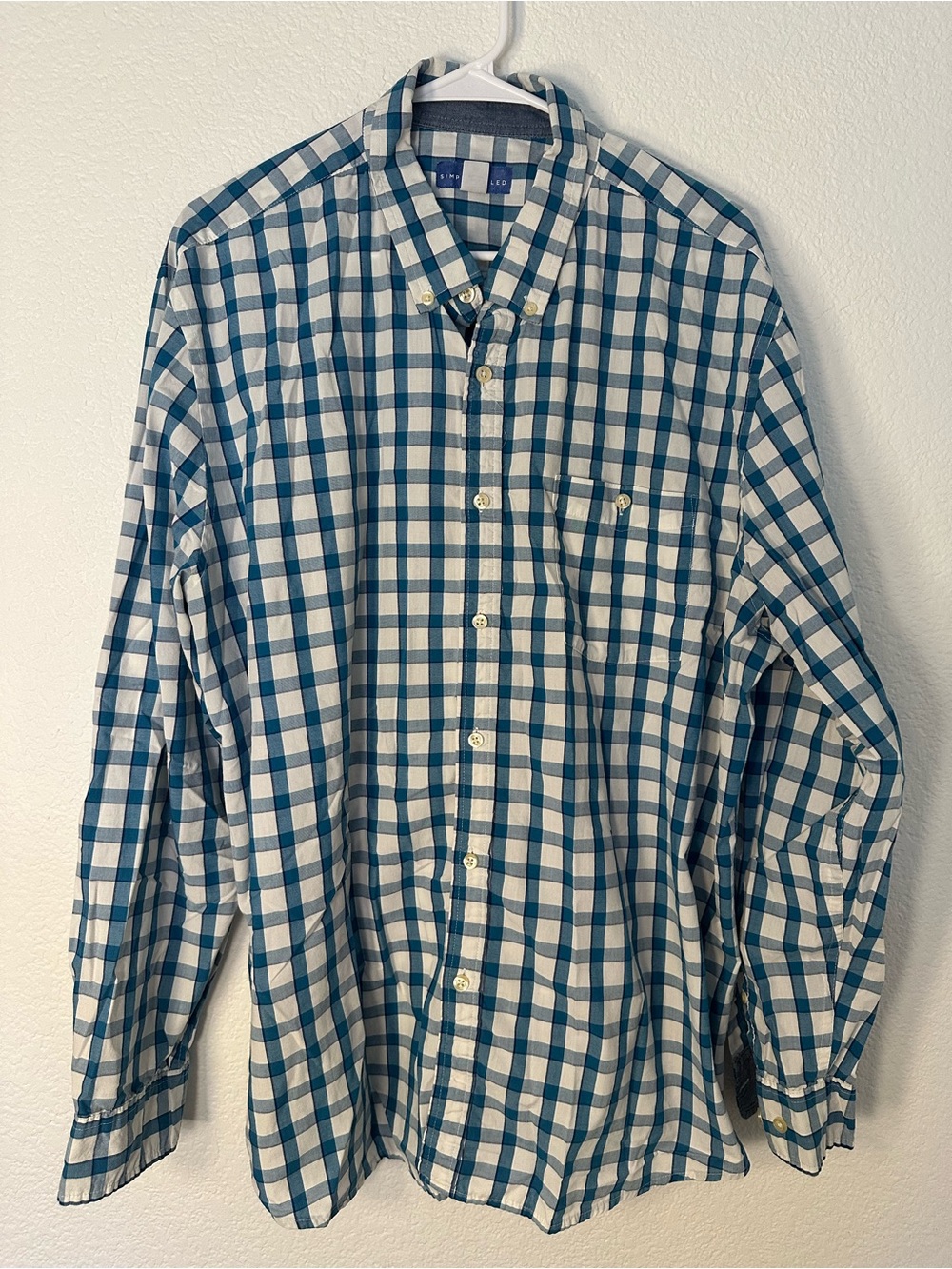 Simply Styled by Sears Men’s XXL Blue Gray Plaid Button Down Shirt Long Sleeve